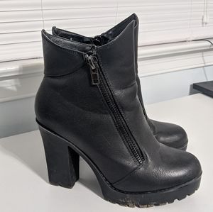 Double Zipper Black Heeled Booties